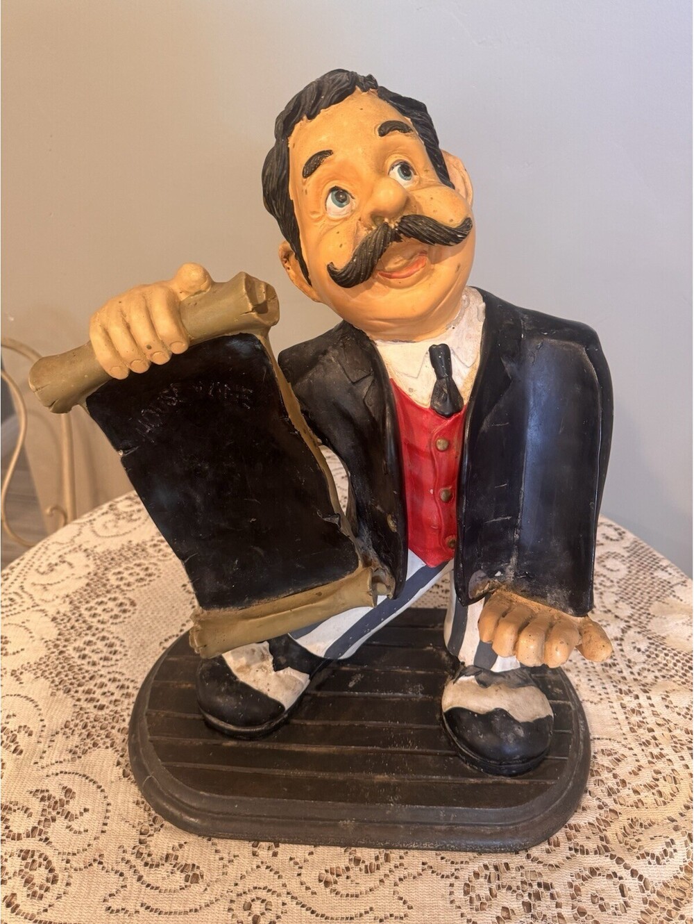 Happy Waiter Figure Holding Chalkboard Menu Sign 11"